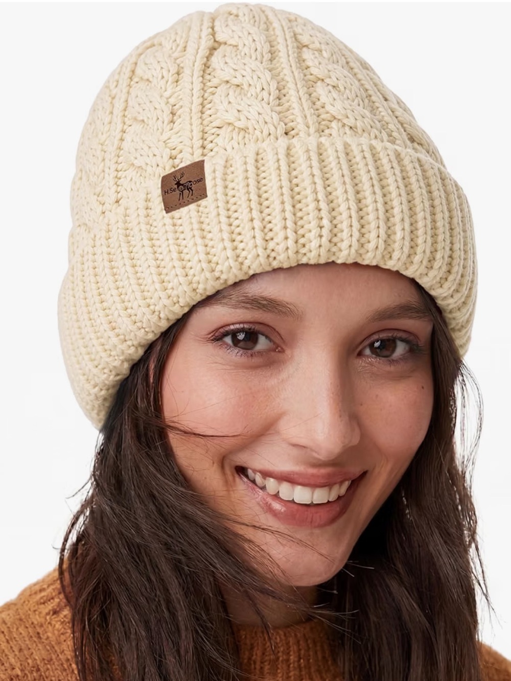 Cable Knit Cream Fleece Lined Beanie Winter Hat